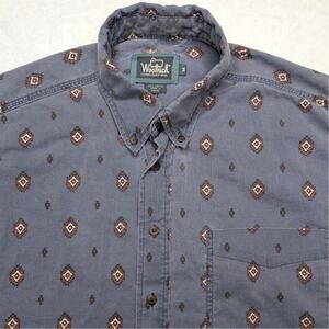 Woolrich Vintage Mens Short Sleeve Button Down Shirt -  Medium Diamond Pattern